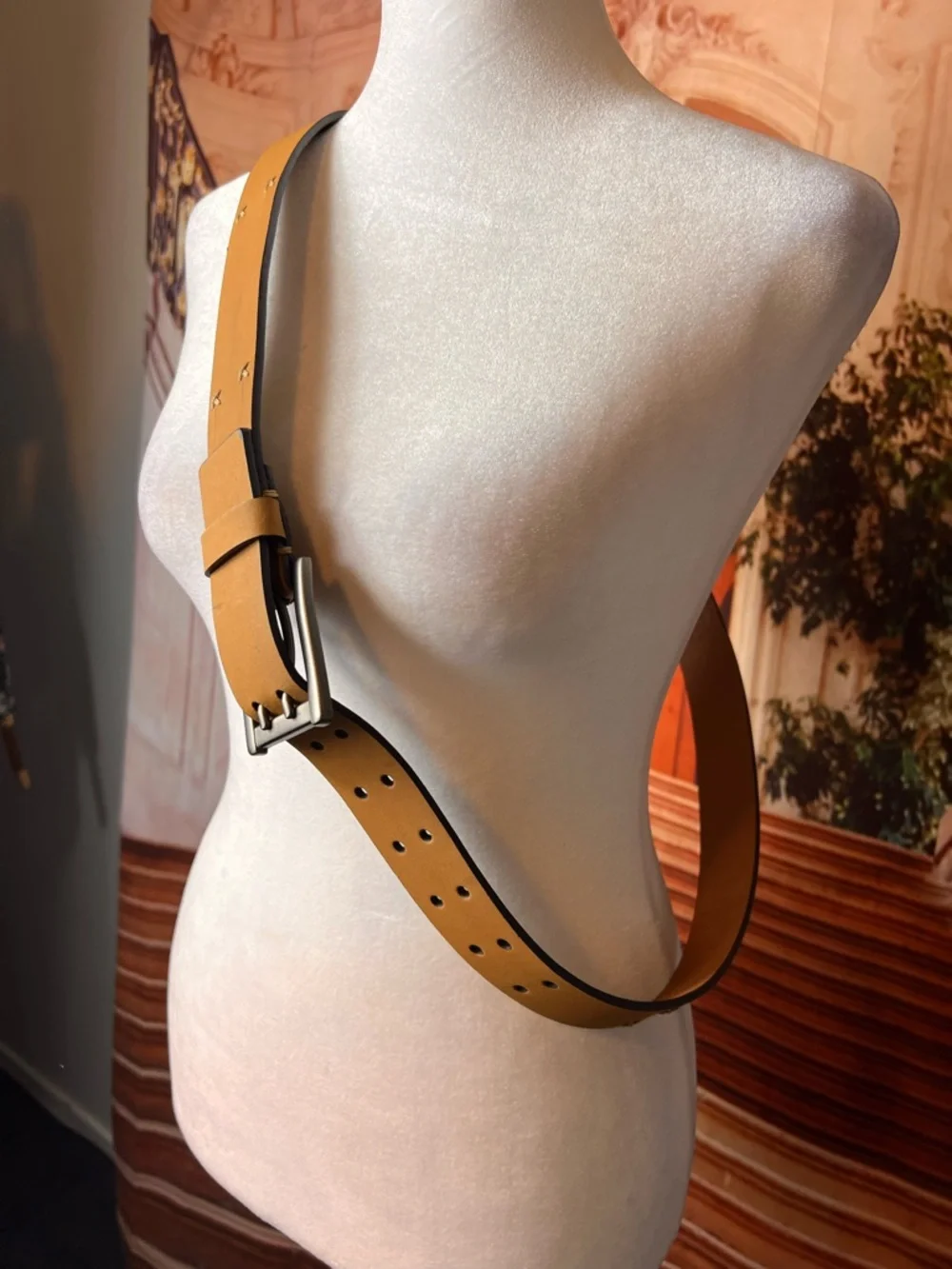 Perry Ellis Tan Leather Belt with Brushed Metal Buckle